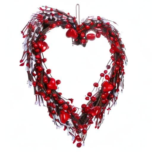 Valentine’s Day Wreath,15” Heart Shaped Wreath with Red Berries for Valentine’s Day Wedding Festival Decor