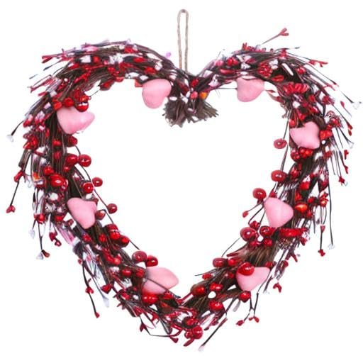 Valentine’s Day Wreath,15” Heart Shaped Wreath with Red Berries for Valentine’s Day Wedding Festival Decor