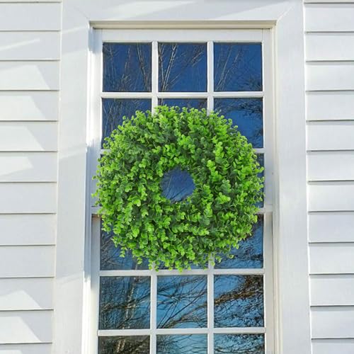 U'Artlines 17" Spring Summer Wreath for Door Green Boxwood Wreath Greenery Hanging Garland for Home Wedding Wall Window Decoration(01)