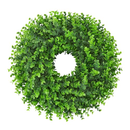 U'Artlines 17" Spring Summer Wreath for Door Green Boxwood Wreath Greenery Hanging Garland for Home Wedding Wall Window Decoration(01)