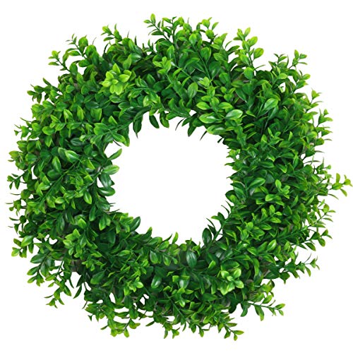 U'Artlines 17" Spring Summer Wreath for Door Green Boxwood Wreath Greenery Hanging Garland for Home Wedding Wall Window Decoration(01)