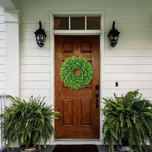 U'Artlines 17" Spring Summer Wreath for Door Green Boxwood Wreath Greenery Hanging Garland for Home Wedding Wall Window Decoration(01)