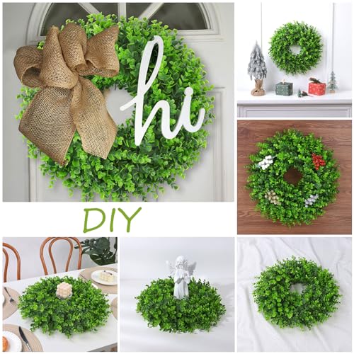 U'Artlines 17" Spring Summer Wreath for Door Green Boxwood Wreath Greenery Hanging Garland for Home Wedding Wall Window Decoration(01)