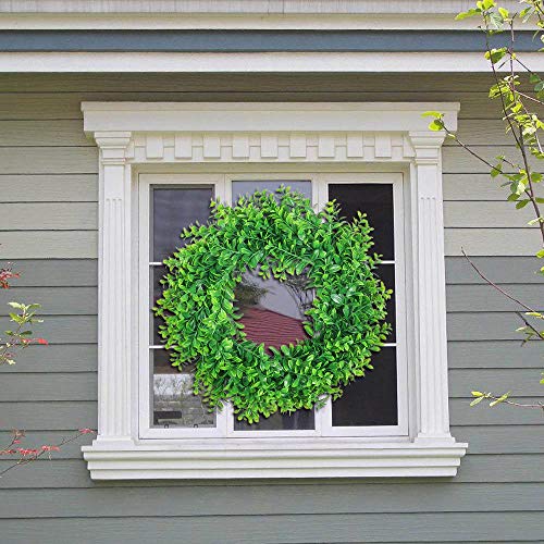 U'Artlines 17" Spring Summer Wreath for Door Green Boxwood Wreath Greenery Hanging Garland for Home Wedding Wall Window Decoration(01)