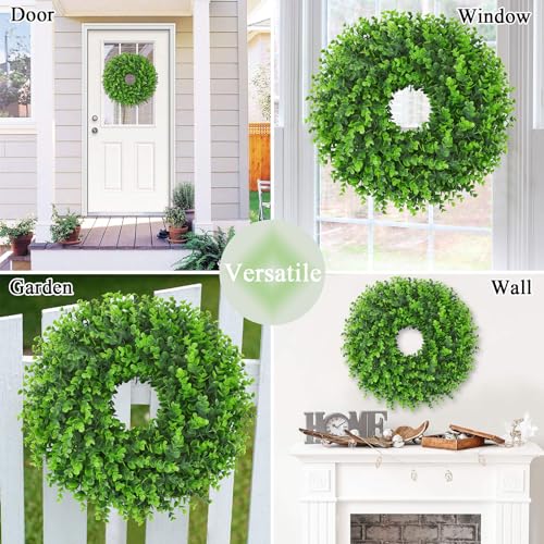 U'Artlines 17" Spring Summer Wreath for Door Green Boxwood Wreath Greenery Hanging Garland for Home Wedding Wall Window Decoration(01)