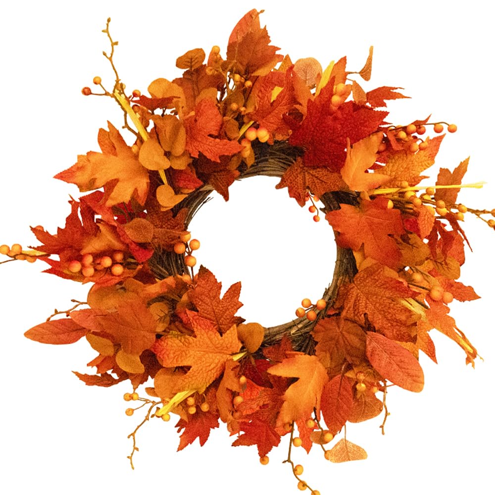 Qingbei Rina Thanksgiving Fall Wreaths for Front Door Outside 22 Inch, Fall Outdoor Wreath with Eucalyptus Leaves, Berries, Fall Leaf Wreath for Farmhouse, Autumn Wreath Harvest Window Decor