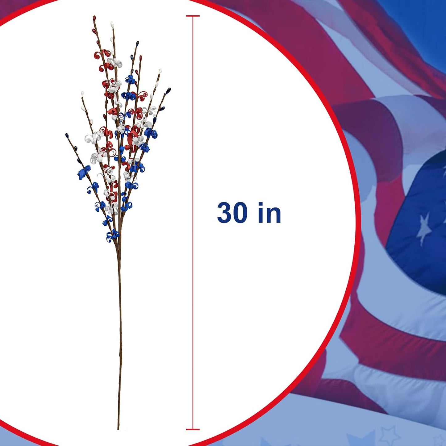 10 PCS Artificial Flower Stems,Patriotic Flower Picks Red White Blue Faux Flowers for 4th of July Independence Day Decor-30” Tall