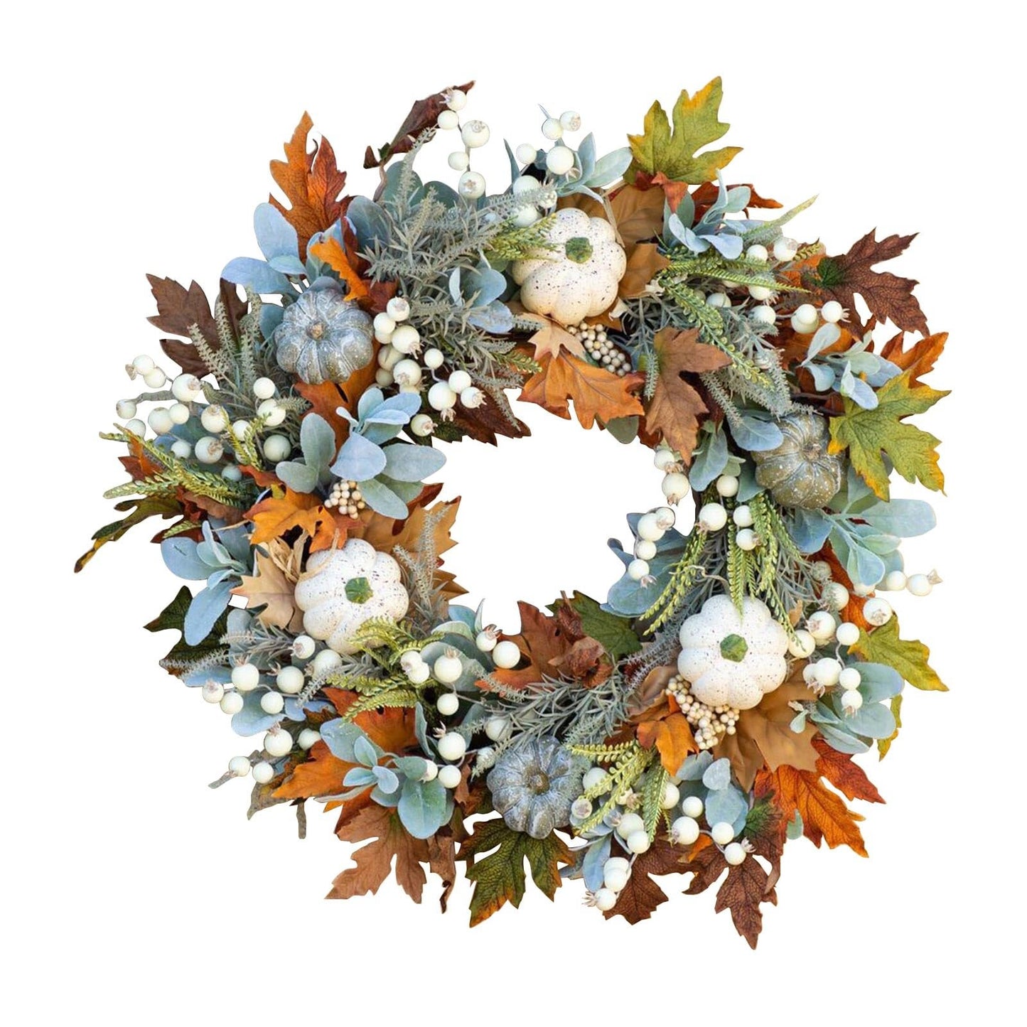 Large Grapevine Wreath 36 Inches Simulated Plant White Pumpkin Wreath Porch Decoration Front Door Outdoor Hanging Wreath Decor 3 Wreaths Set (H11, 40X40CM)