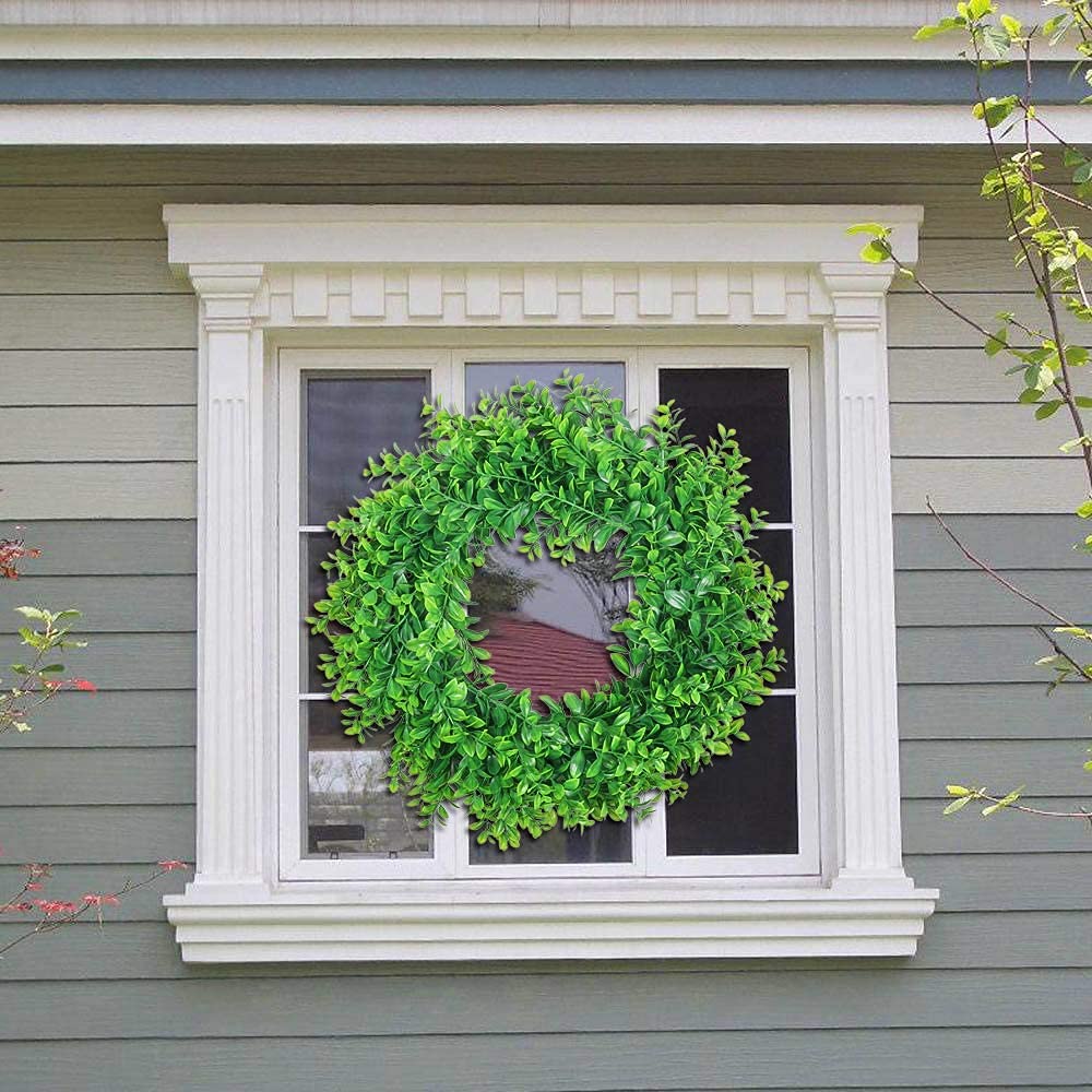 U'Artlines 17" Spring Summer Wreath for Door Green Boxwood Wreath Greenery Hanging Garland for Home Wedding Wall Window Decoration(01)