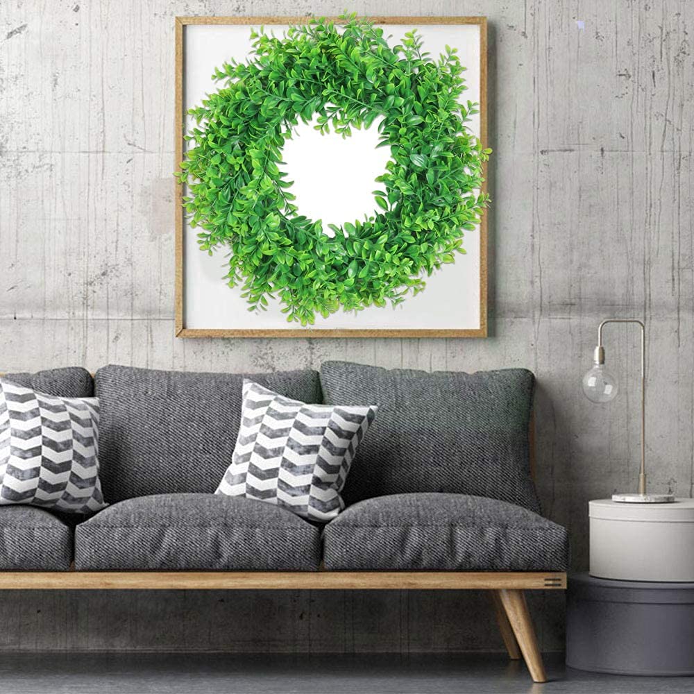 U'Artlines 17" Spring Summer Wreath for Door Green Boxwood Wreath Greenery Hanging Garland for Home Wedding Wall Window Decoration(01)