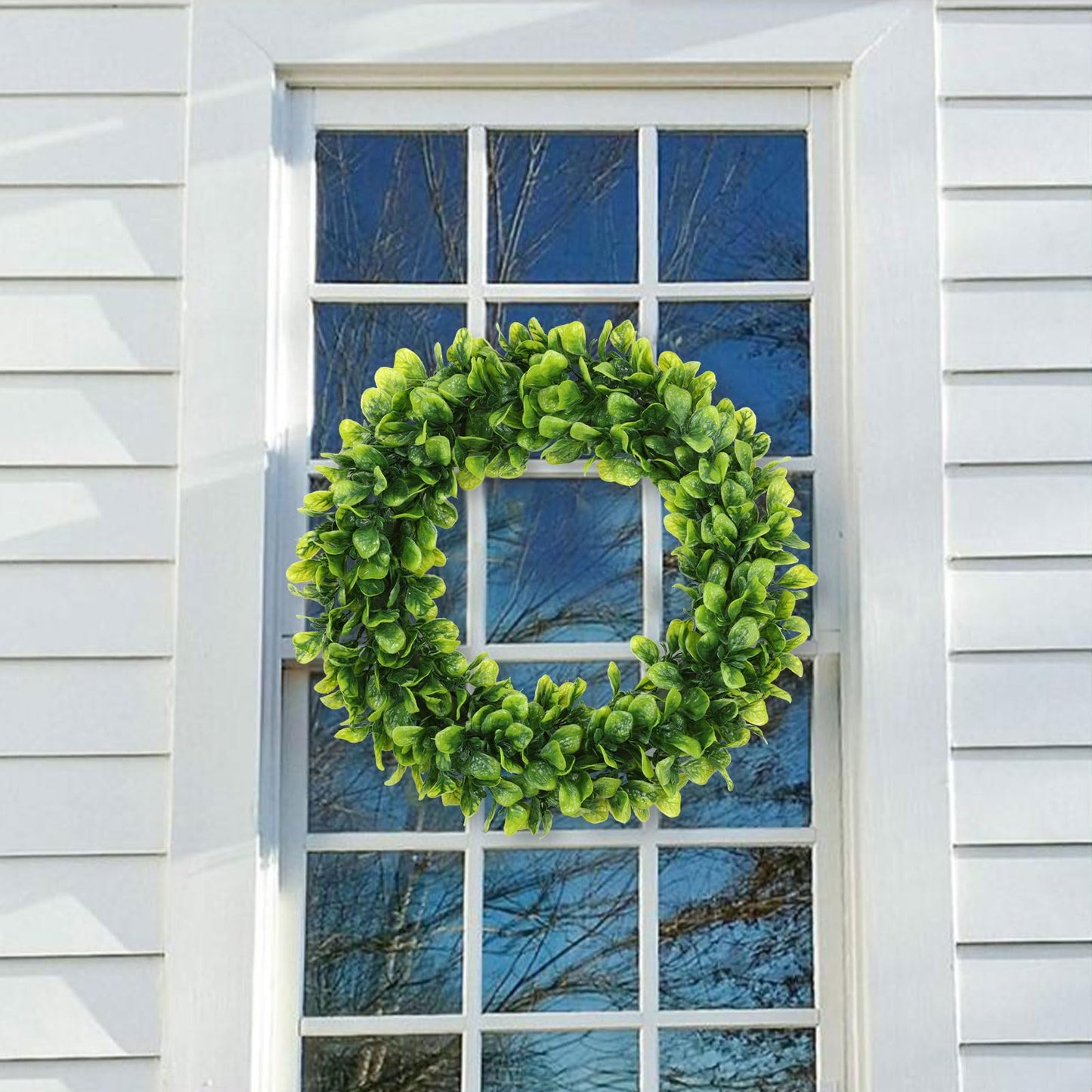 U'Artlines 17" Spring Summer Wreath for Door Green Boxwood Wreath Greenery Hanging Garland for Home Wedding Wall Window Decoration(01)