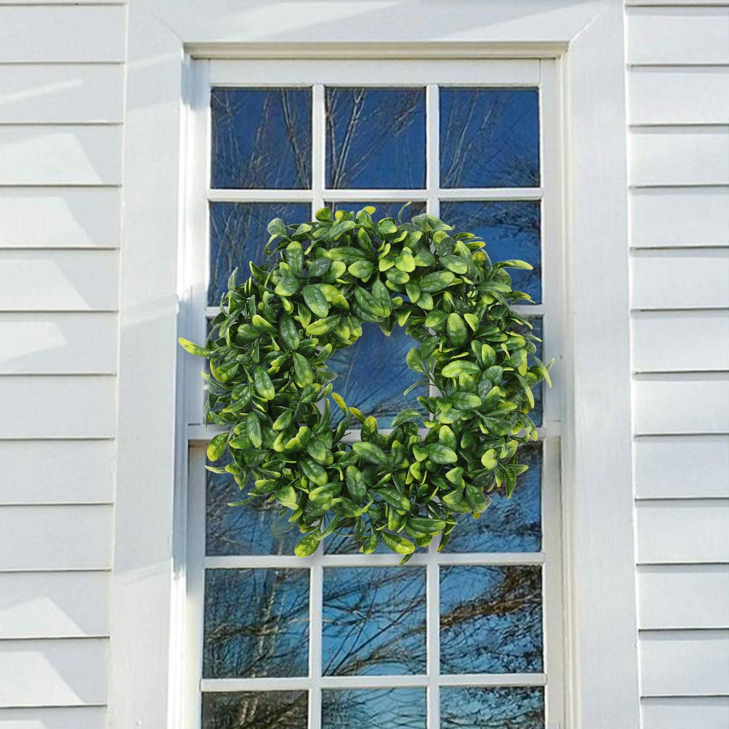 U'Artlines 17" Spring Summer Wreath for Door Green Boxwood Wreath Greenery Hanging Garland for Home Wedding Wall Window Decoration(01)