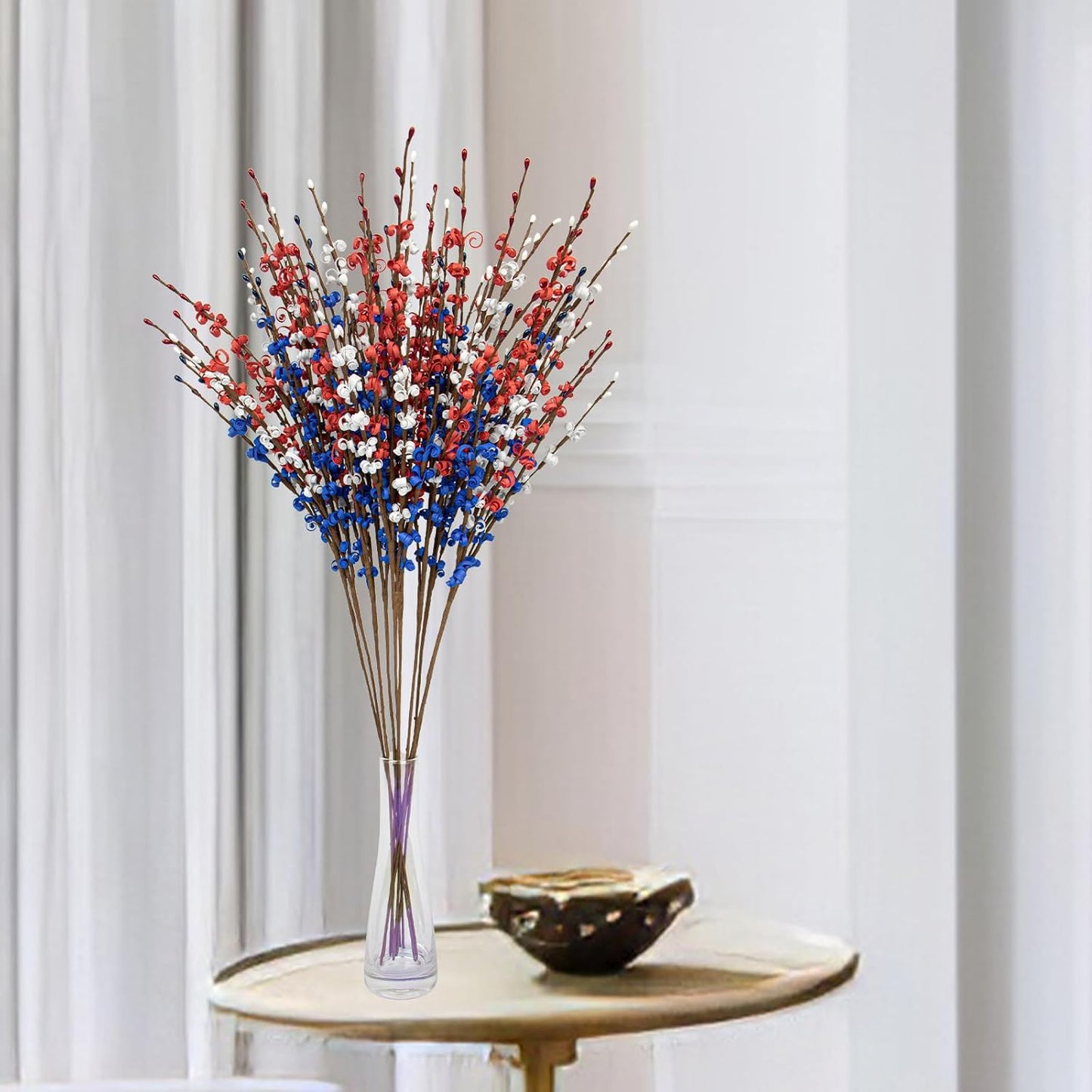 10 PCS Artificial Flower Stems,Patriotic Flower Picks Red White Blue Faux Flowers for 4th of July Independence Day Decor-30” Tall