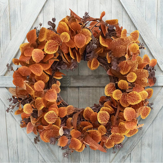 Qingbei Rina Thanksgiving Fall Wreaths for Front Door Outside 22 Inch, Fall Outdoor Wreath with Eucalyptus Leaves, Berries, Fall Leaf Wreath for Farmhouse, Autumn Wreath Harvest Window Decor