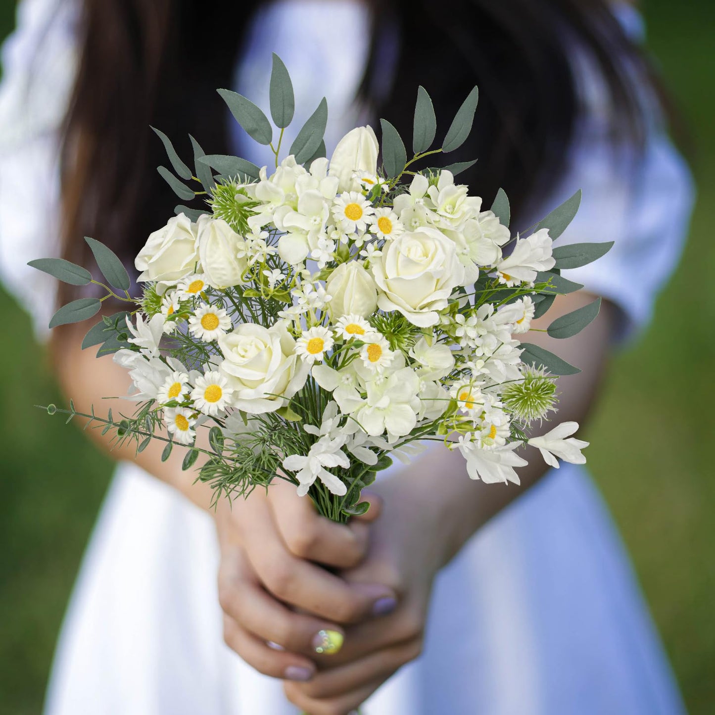 55 Pcs Artificial Flower Bouquet 17 Inch White Silk Fake Flowers with Greenery Stems Floral Bouquets for Wedding Flowers Arrangements Table Centerpieces