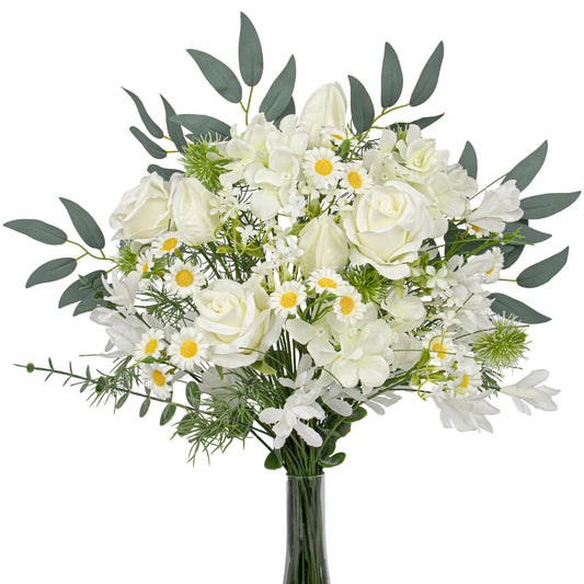 55 Pcs Artificial Flower Bouquet 17 Inch White Silk Fake Flowers with Greenery Stems Floral Bouquets for Wedding Flowers Arrangements Table Centerpieces