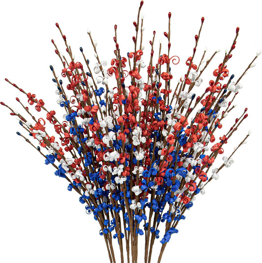 10 PCS Artificial Flower Stems,Patriotic Flower Picks Red White Blue Faux Flowers for 4th of July Independence Day Decor-30” Tall