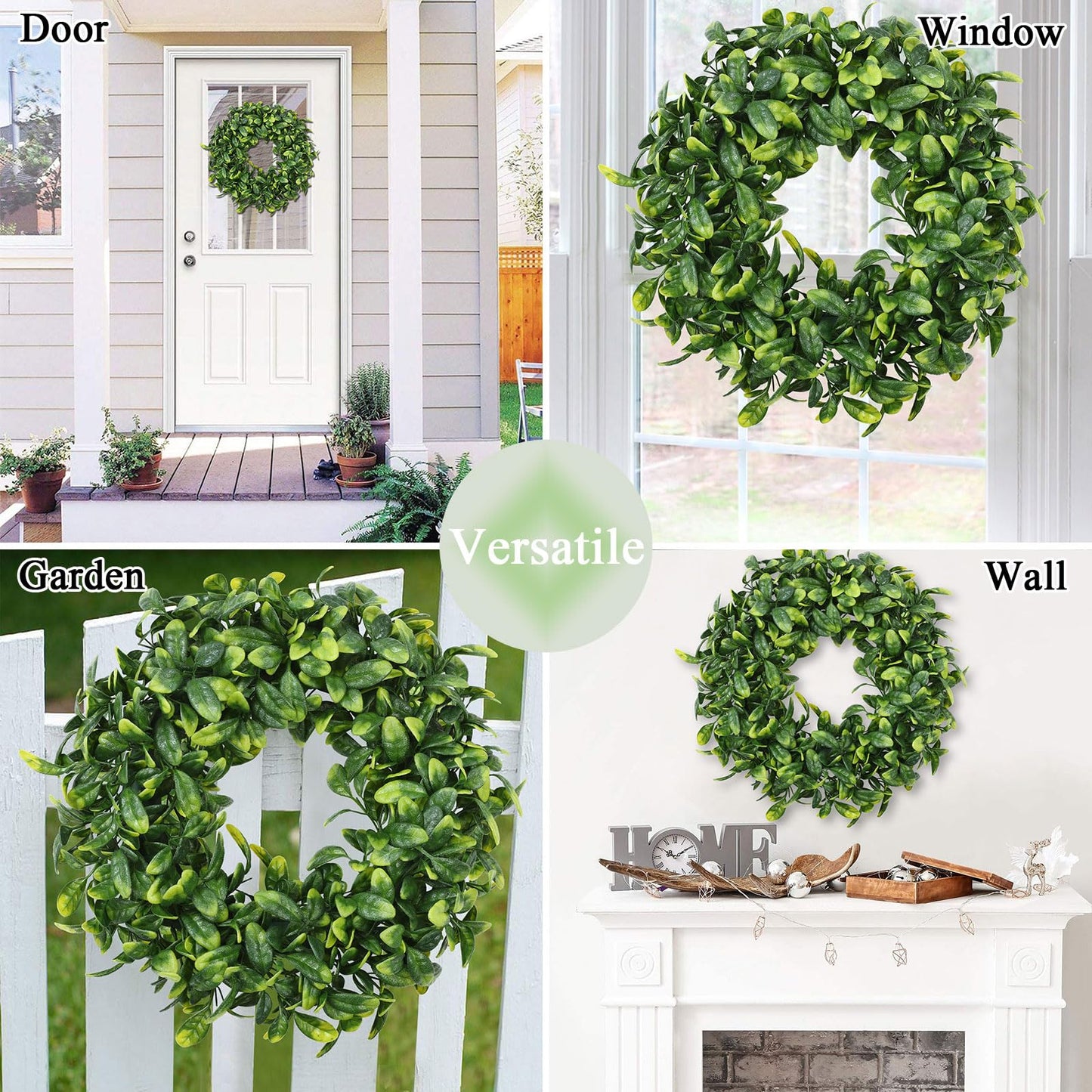 U'Artlines 17" Spring Summer Wreath for Door Green Boxwood Wreath Greenery Hanging Garland for Home Wedding Wall Window Decoration(01)