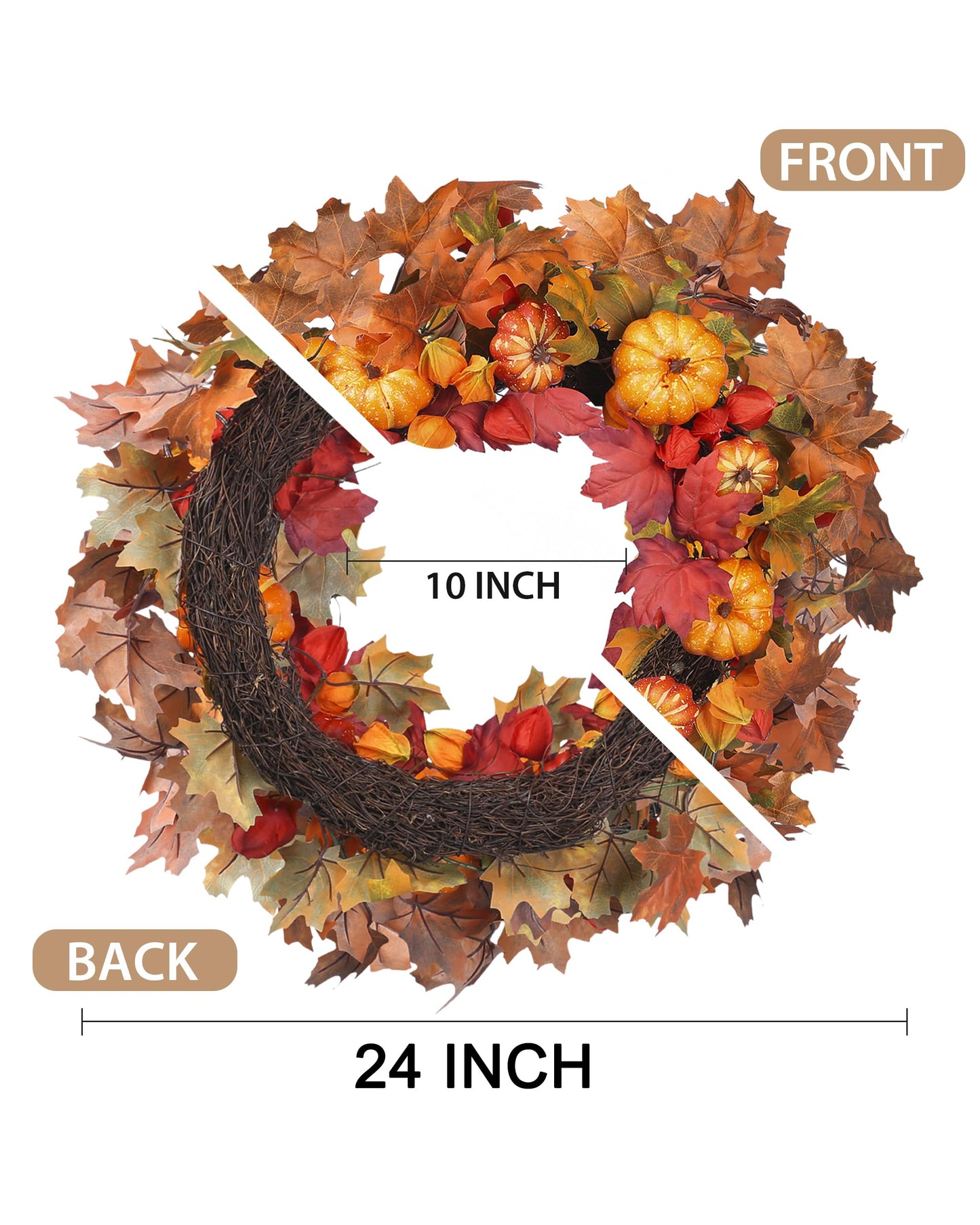 26 Inch Fall Wreath for Front Door, Artificial Autumn Wreath with Maple Leaves,Oak Leaves,Flowers,and Berries, Thanksgiving & Halloween Fall Decor for Indoor Outdoor Wall Window