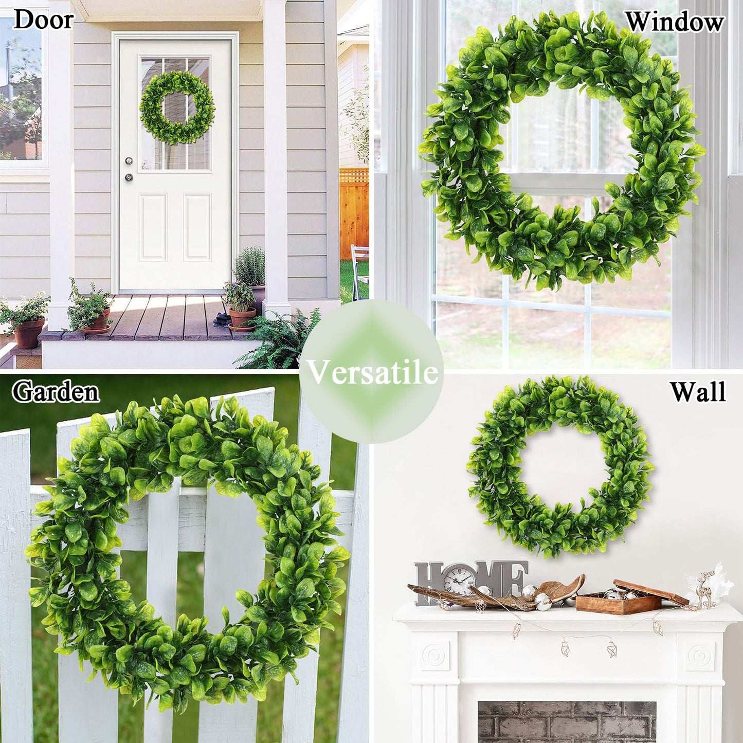 U'Artlines 17" Spring Summer Wreath for Door Green Boxwood Wreath Greenery Hanging Garland for Home Wedding Wall Window Decoration(01)