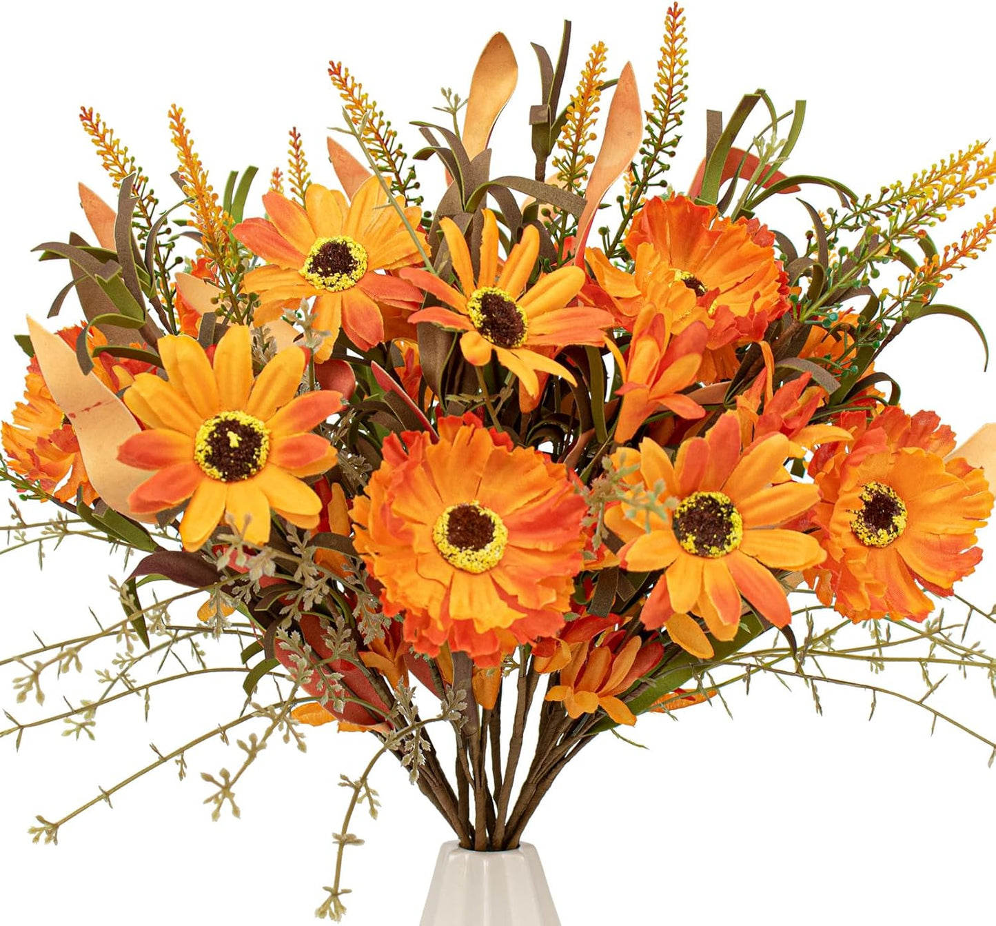 12 Pack Artificial Fall Flowers Orange Fall Floral Stems 17 Inch Forsythia Picks with Sunflower and Daisy for Autumn Home Decorations