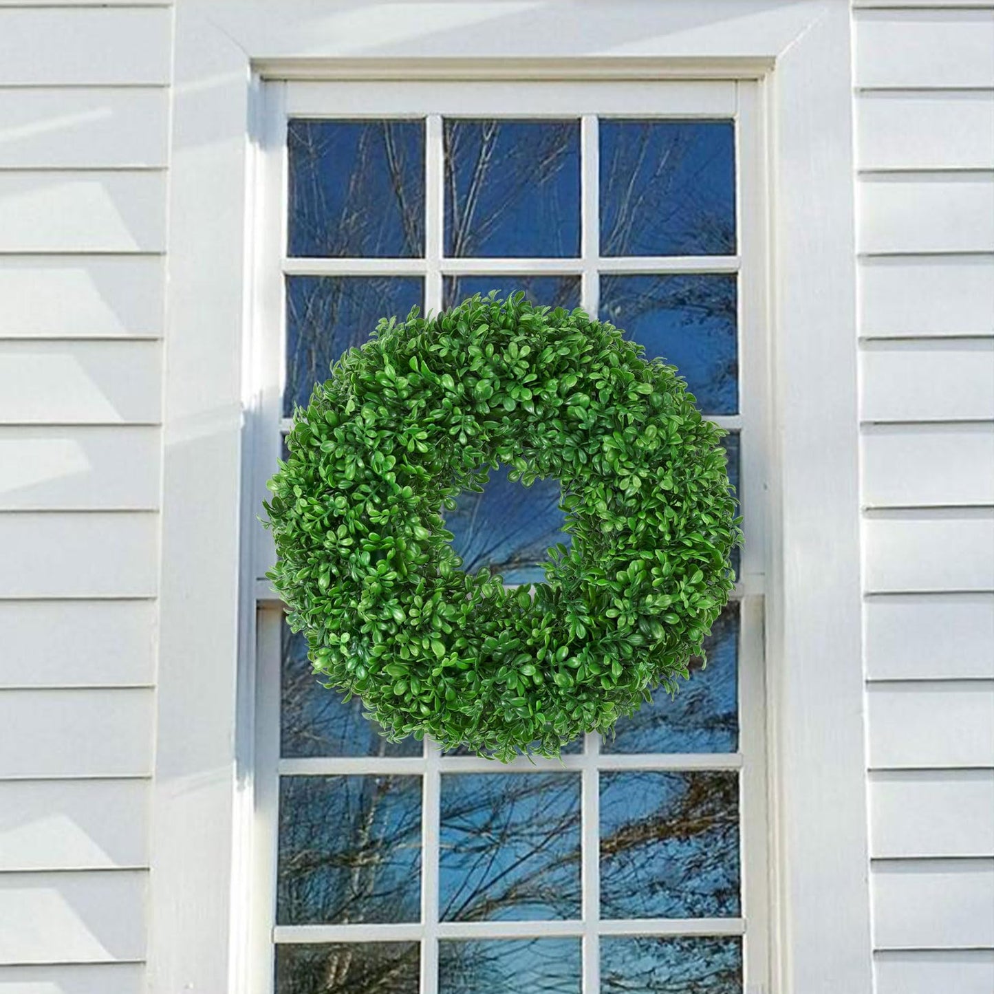 U'Artlines 17" Spring Summer Wreath for Door Green Boxwood Wreath Greenery Hanging Garland for Home Wedding Wall Window Decoration(01)