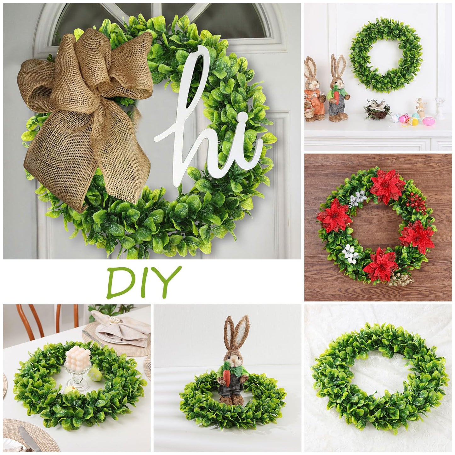 U'Artlines 17" Spring Summer Wreath for Door Green Boxwood Wreath Greenery Hanging Garland for Home Wedding Wall Window Decoration(01)