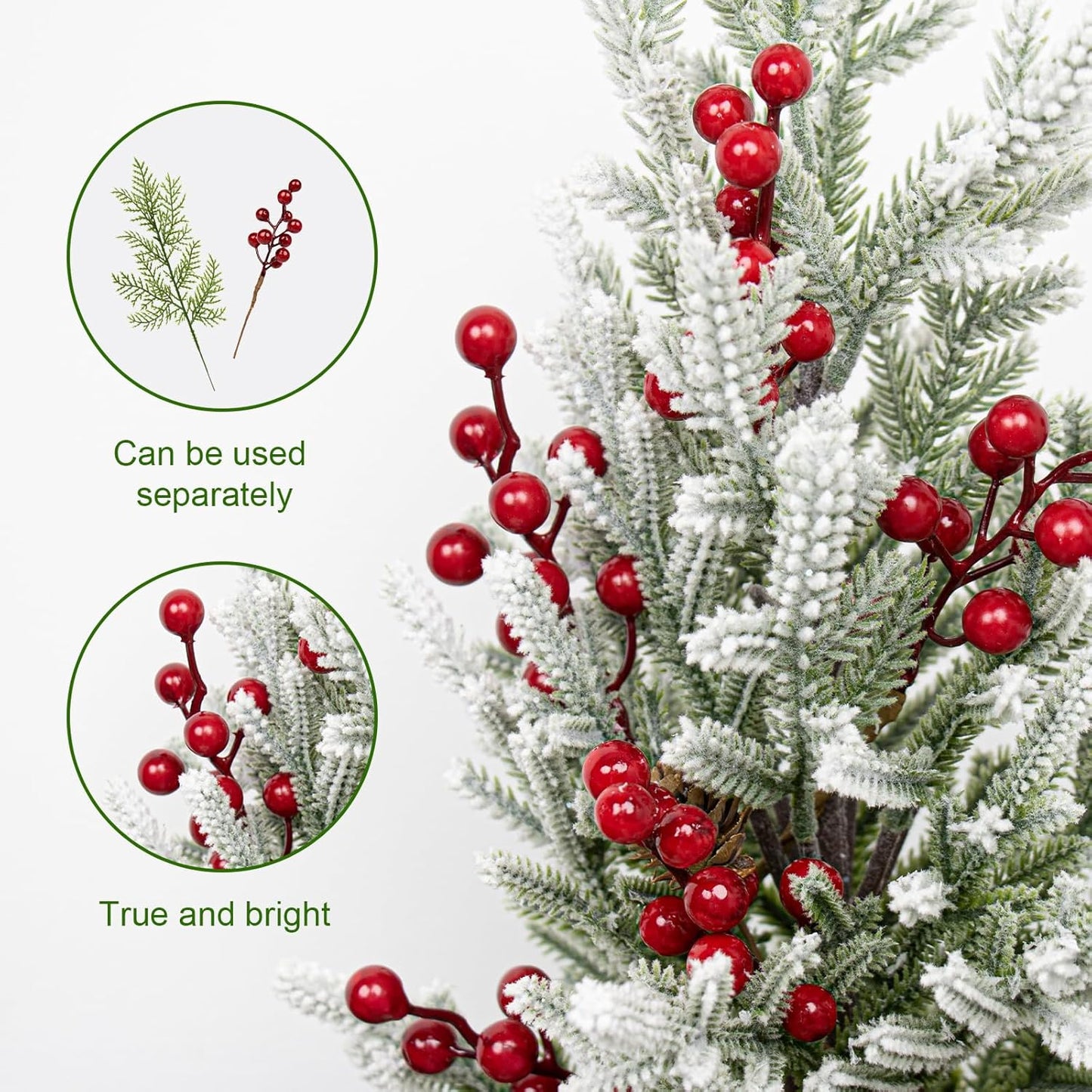 Artificial Christmas Floral Picks 30 Pack Christmas Greenery Stems with Red Berry Branches for Winter Holiday Christmas Tree DIY Decoration