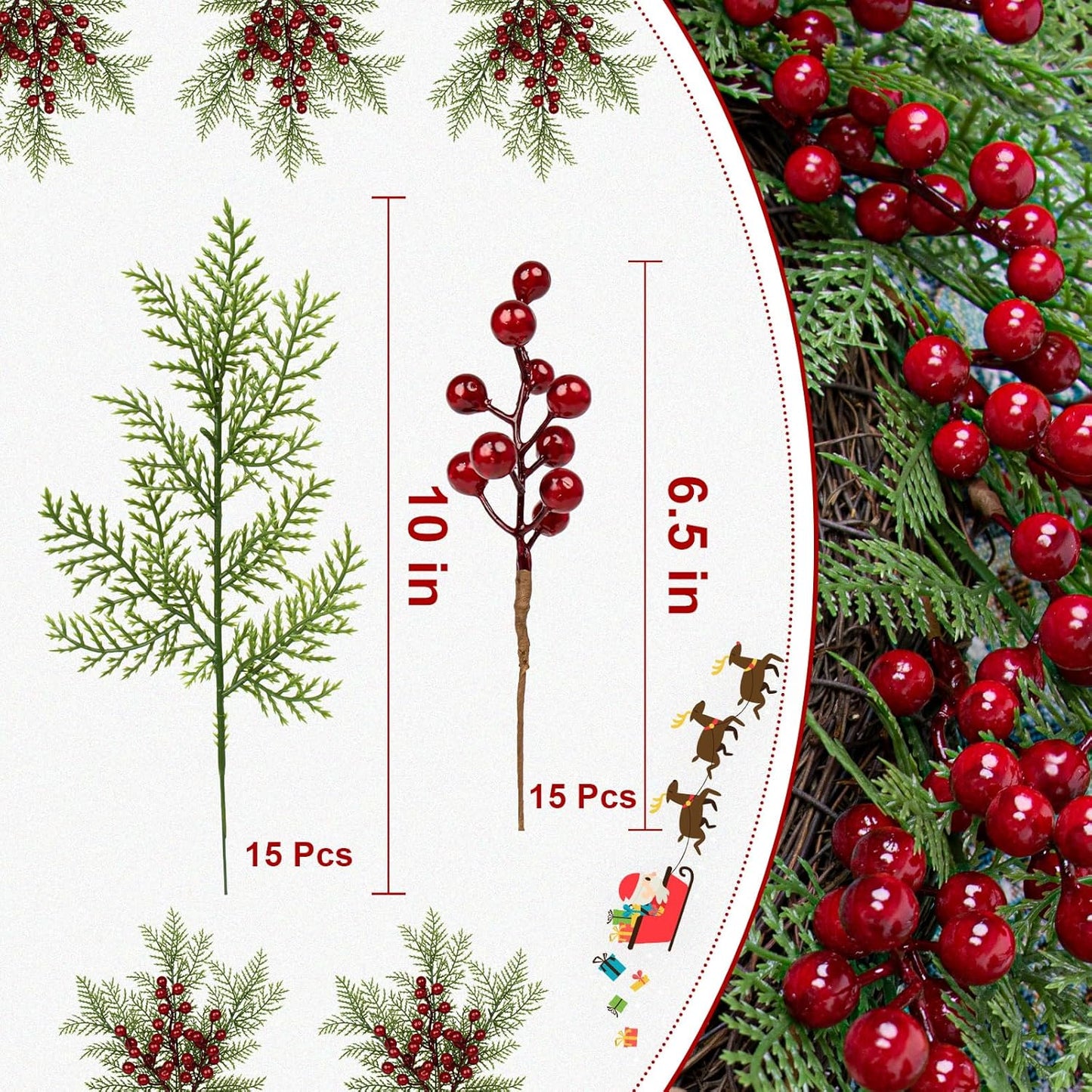 Artificial Christmas Floral Picks 30 Pack Christmas Greenery Stems with Red Berry Branches for Winter Holiday Christmas Tree DIY Decoration