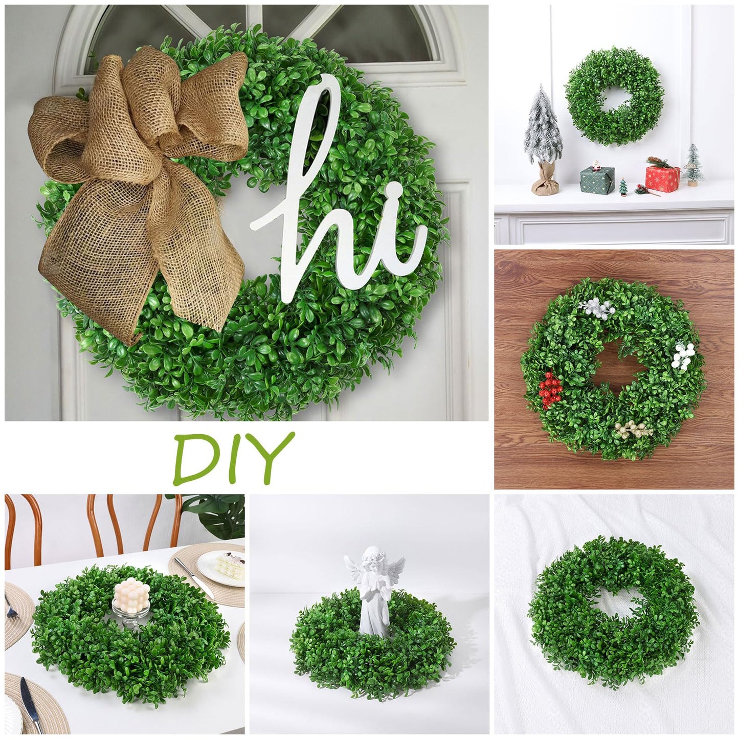 U'Artlines 17" Spring Summer Wreath for Door Green Boxwood Wreath Greenery Hanging Garland for Home Wedding Wall Window Decoration(01)