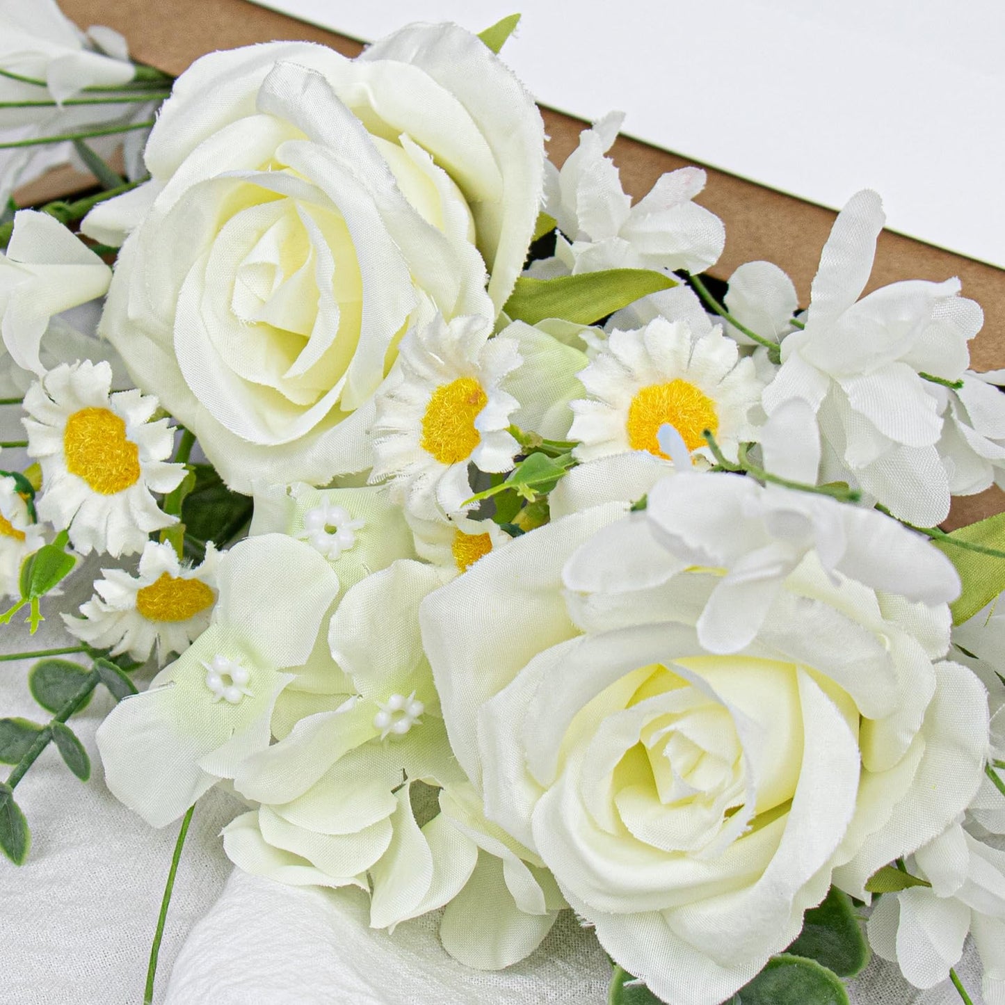 55 Pcs Artificial Flower Bouquet 17 Inch White Silk Fake Flowers with Greenery Stems Floral Bouquets for Wedding Flowers Arrangements Table Centerpieces