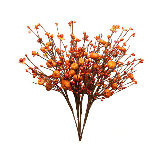 6Pcs Artificial Fall Berry Stems, Orange Pumpkin Picks Floral with Berry Fall Picks for Floral Arrangements, for Autumn Thanksgiving Home Table Centerpiece Decorations (17in)