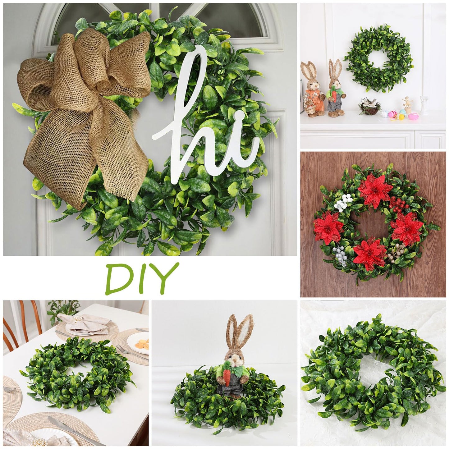 U'Artlines 17" Spring Summer Wreath for Door Green Boxwood Wreath Greenery Hanging Garland for Home Wedding Wall Window Decoration(01)