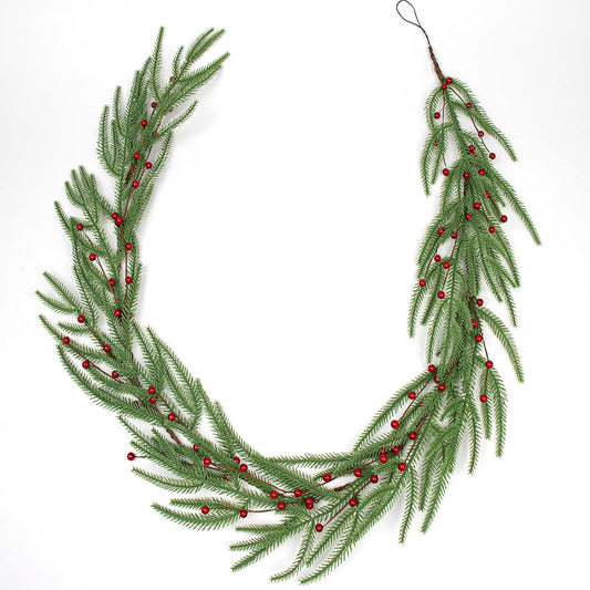 Christmas Garlands for Mantle 6 Feet Christmas Greenery Garland Artificial Norfolk Pine Garland with Red Berry for Indoor Outdoor Wall Window and Table Decoration