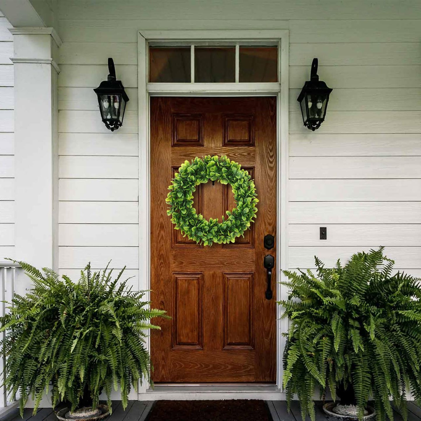 U'Artlines 17" Spring Summer Wreath for Door Green Boxwood Wreath Greenery Hanging Garland for Home Wedding Wall Window Decoration(01)