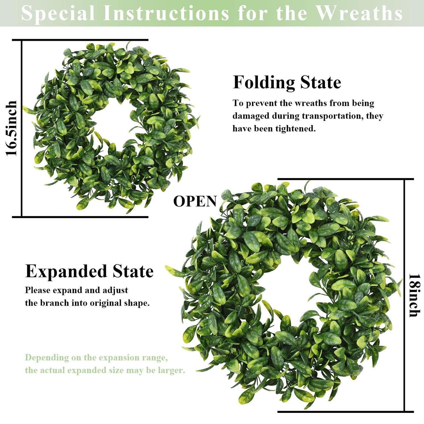 U'Artlines 17" Spring Summer Wreath for Door Green Boxwood Wreath Greenery Hanging Garland for Home Wedding Wall Window Decoration(01)