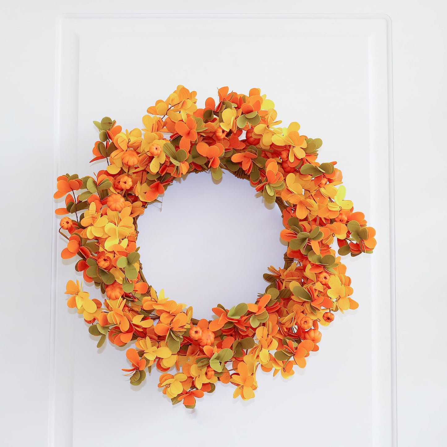 Fall Wreath 20 Inches Autumn Wreath with Eucalyptus and Pumpkins Harvest Wreath Indoors&Outdoor Thanksgiving and Farmhouse Fall Wreaths for Front Door (Orange Yellow)