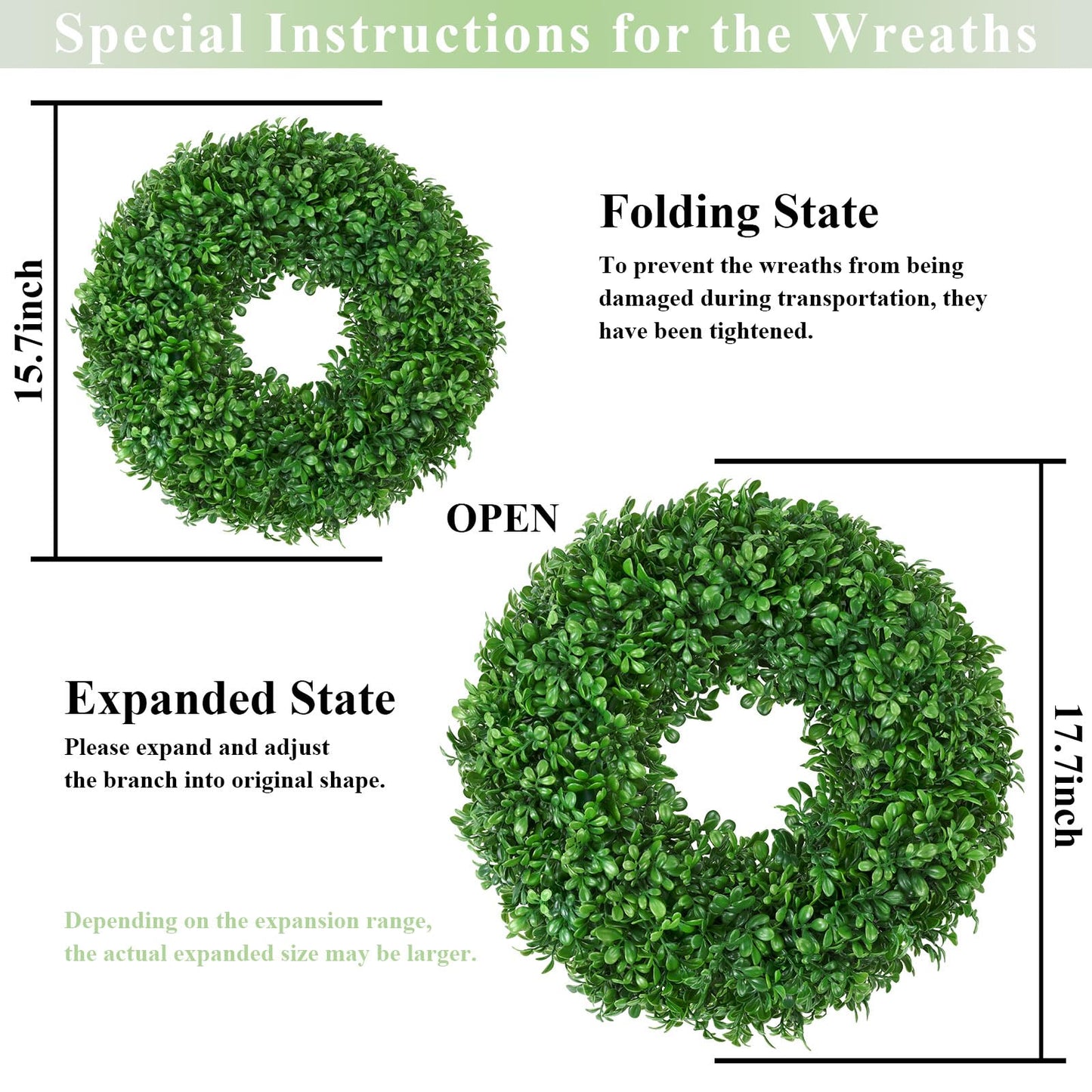 U'Artlines 17" Spring Summer Wreath for Door Green Boxwood Wreath Greenery Hanging Garland for Home Wedding Wall Window Decoration(01)