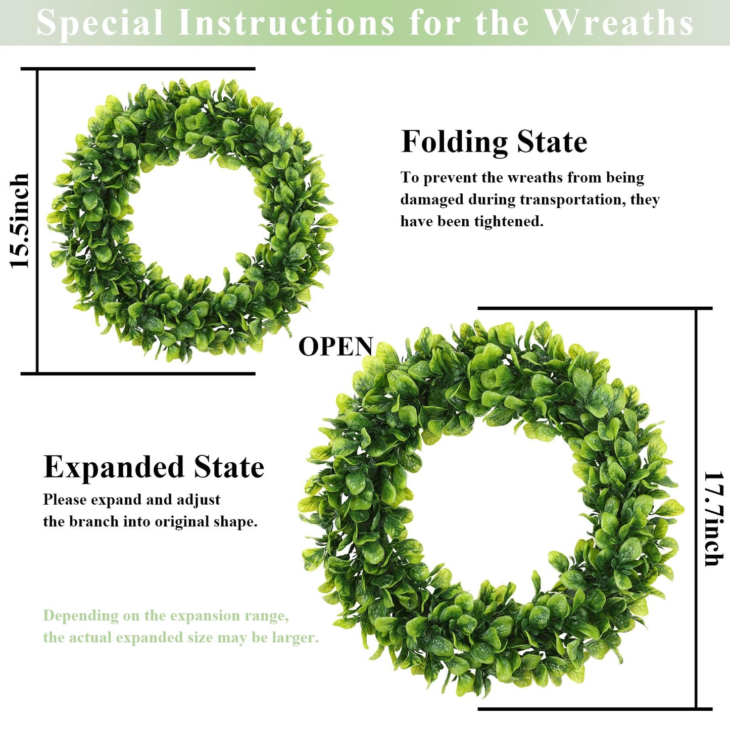 U'Artlines 17" Spring Summer Wreath for Door Green Boxwood Wreath Greenery Hanging Garland for Home Wedding Wall Window Decoration(01)