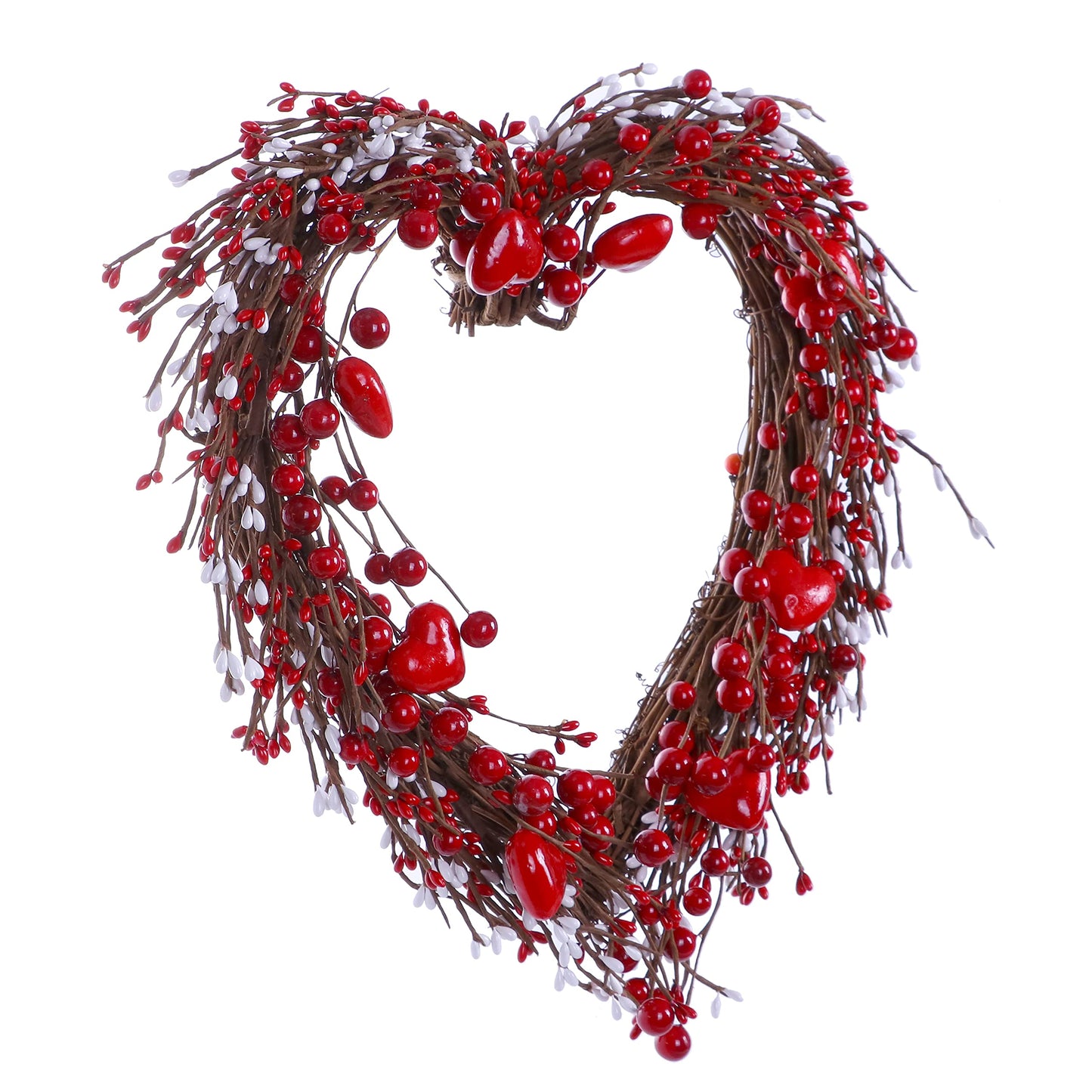 Valentine’s Day Wreath,15” Heart Shaped Wreath with Red Berries for Valentine’s Day Wedding Festival Decor