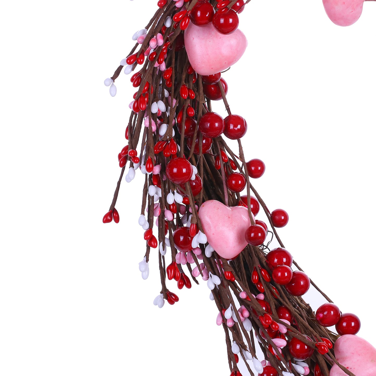 Valentine’s Day Wreath,15” Heart Shaped Wreath with Red Berries for Valentine’s Day Wedding Festival Decor