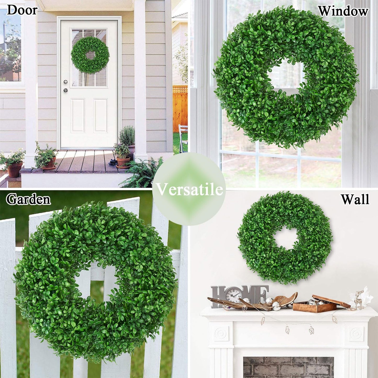 U'Artlines 17" Spring Summer Wreath for Door Green Boxwood Wreath Greenery Hanging Garland for Home Wedding Wall Window Decoration(01)