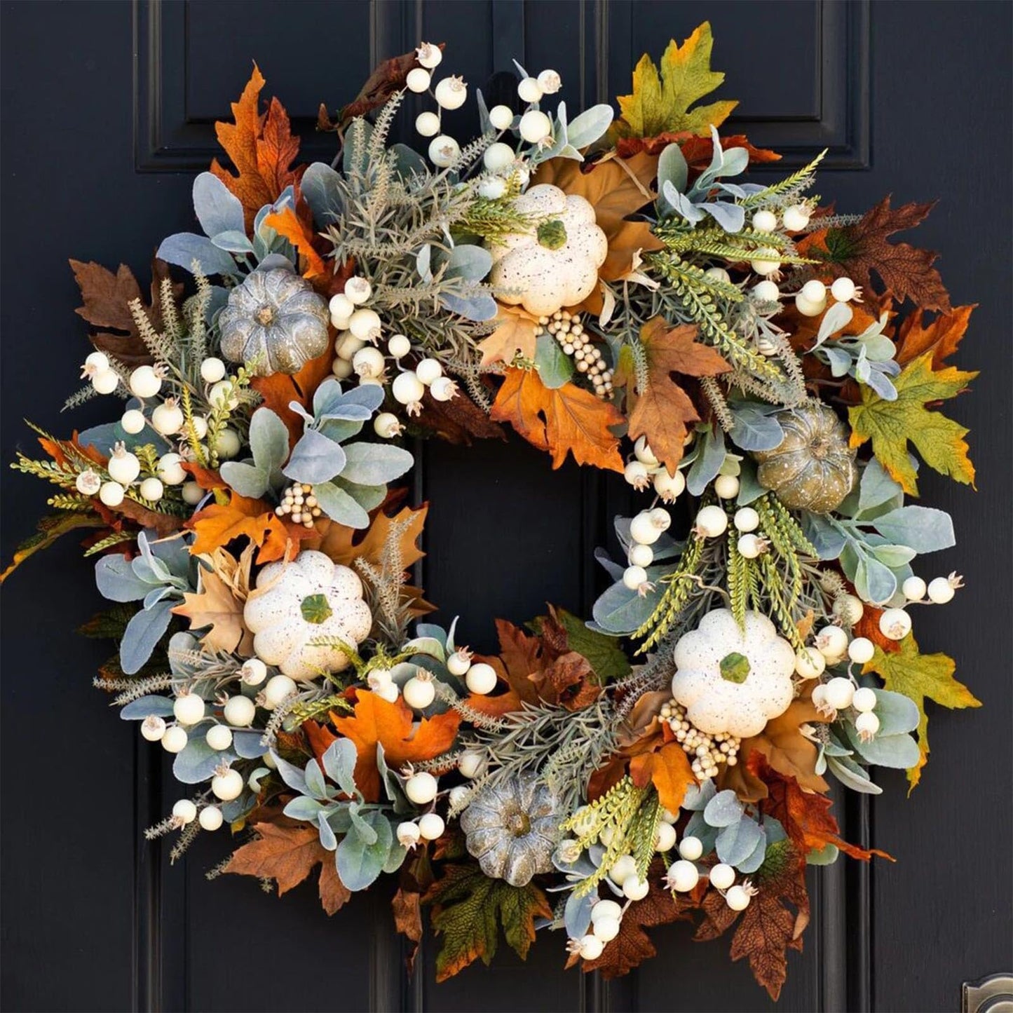 Large Grapevine Wreath 36 Inches Simulated Plant White Pumpkin Wreath Porch Decoration Front Door Outdoor Hanging Wreath Decor 3 Wreaths Set (H11, 40X40CM)