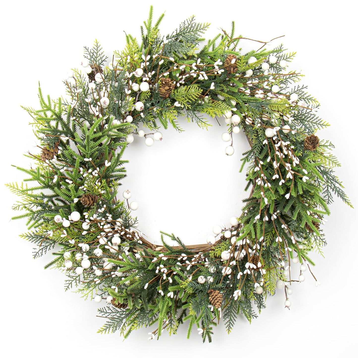 Artificial Christmas Wreath 22 Inch Christmas Wreaths for Front Door Large Winter Wreath with Pine Cones and Red Berries for Outdoor Indoor Holiday Xmas Celebration(Red)