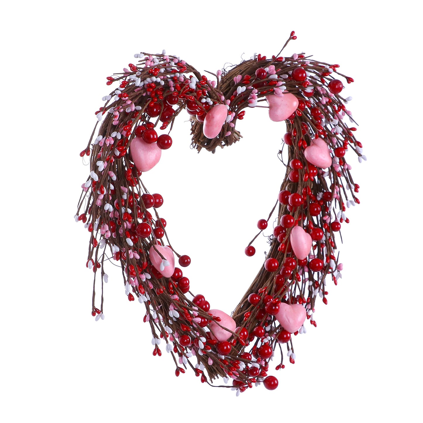 Valentine’s Day Wreath,15” Heart Shaped Wreath with Red Berries for Valentine’s Day Wedding Festival Decor