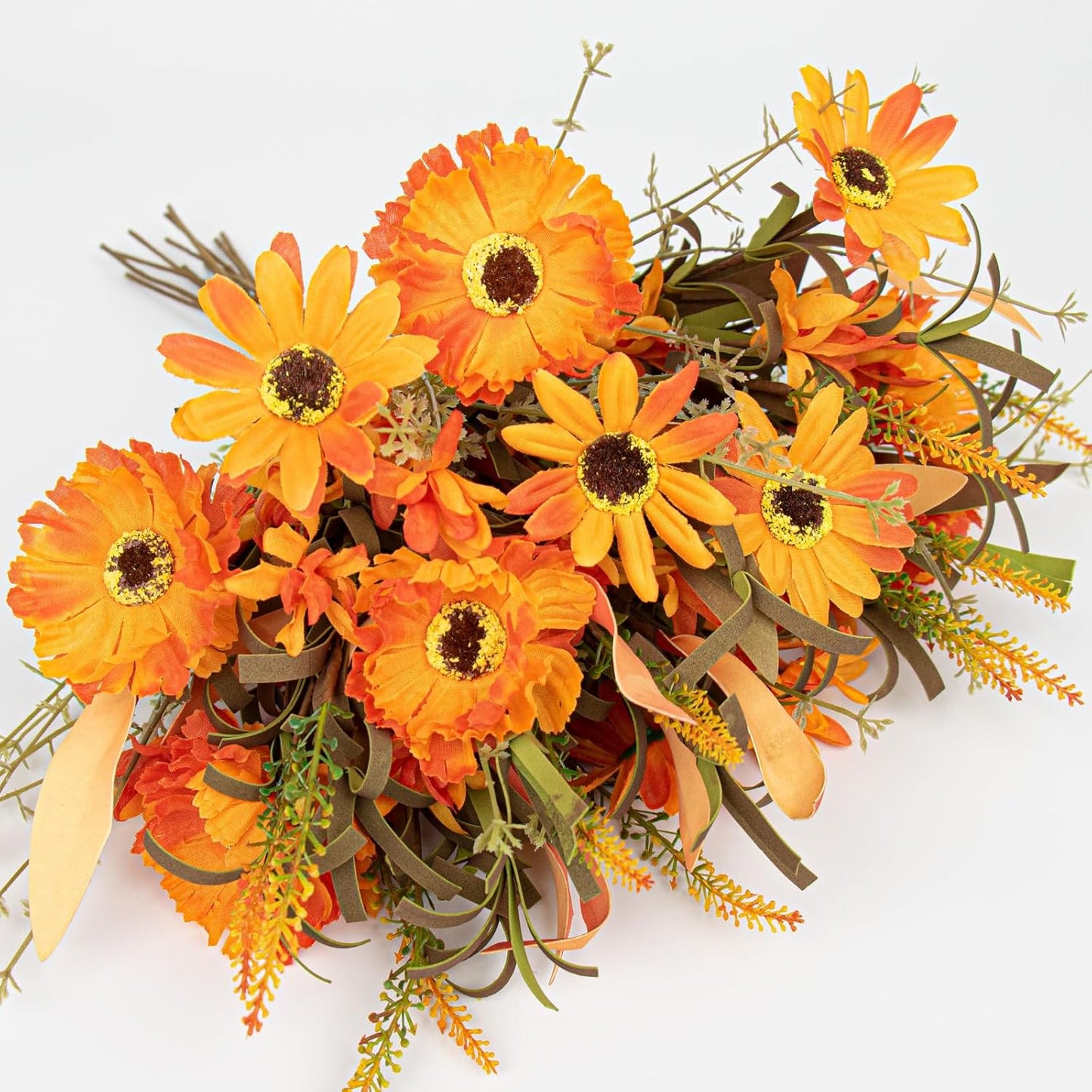 12 Pack Artificial Fall Flowers Orange Fall Floral Stems 17 Inch Forsythia Picks with Sunflower and Daisy for Autumn Home Decorations