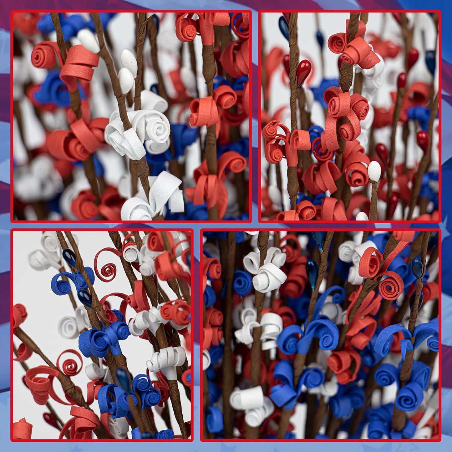 10 PCS Artificial Flower Stems,Patriotic Flower Picks Red White Blue Faux Flowers for 4th of July Independence Day Decor-30” Tall