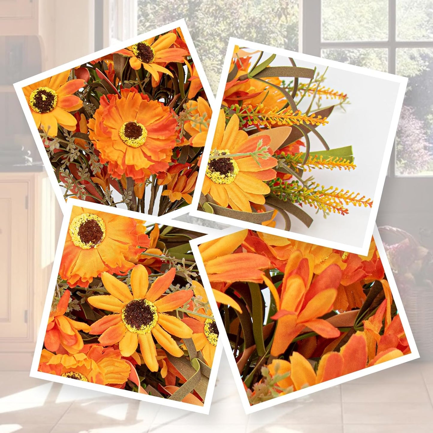 12 Pack Artificial Fall Flowers Orange Fall Floral Stems 17 Inch Forsythia Picks with Sunflower and Daisy for Autumn Home Decorations