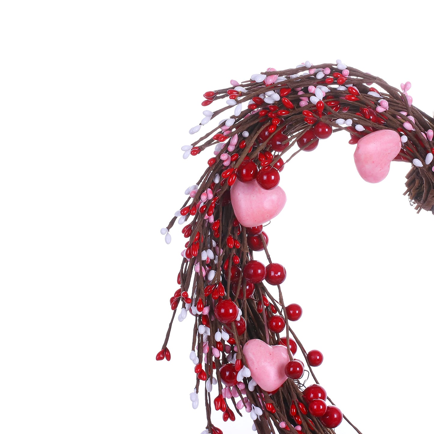 Valentine’s Day Wreath,15” Heart Shaped Wreath with Red Berries for Valentine’s Day Wedding Festival Decor