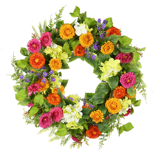 YNYLCHMX 18" Summer Wreaths for Front Door Spring Eucalyptus Wreath Door Wreaths for Spring Summer Floral Daisy Wreath for Outside Wall Window Farmhouse Indoor Outdoor Party Holiday Home Decor